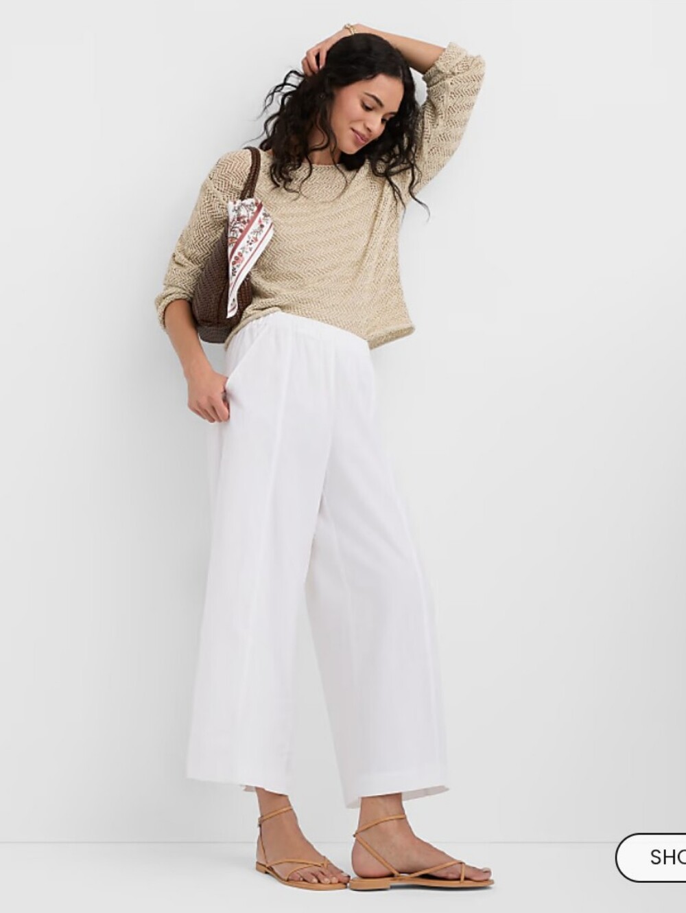 LOFT Breezy Wide Leg Crop Pants in Linen Cotton- XS